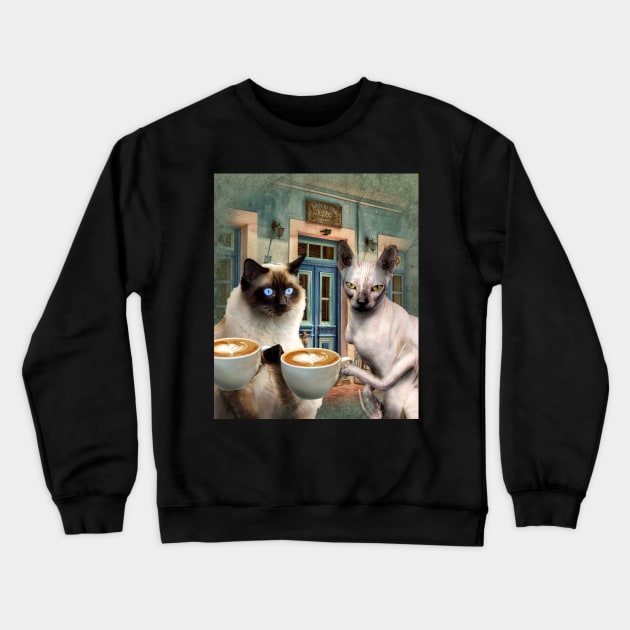 Cats Drinking Coffee Crewneck Sweatshirt by Random Galaxy